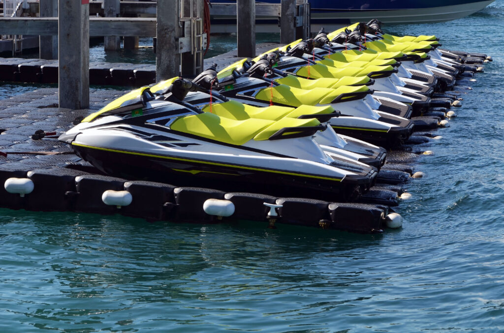 Jet Skis park at dock